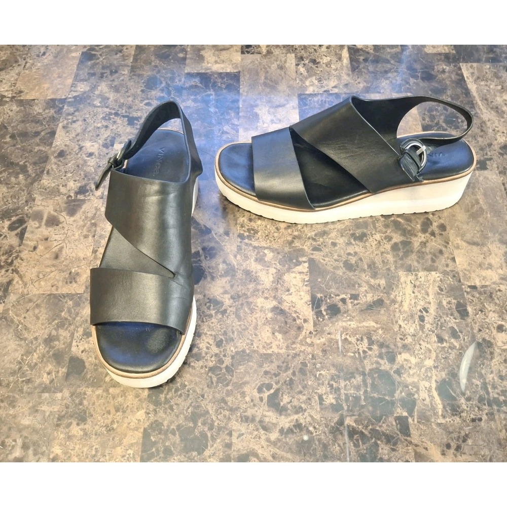 Vince Camuto Black Leather Espadrille Sandals Ankle Strap Buckle Womens Size 9